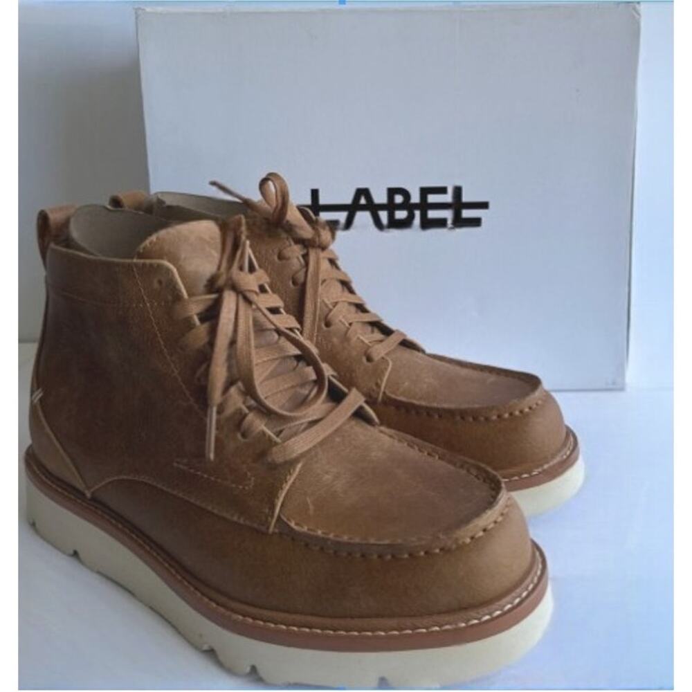 LABEL Go-to Moc Boot Men's Size 9 M Brown Leather Ankle Lace Up Vibram Sole